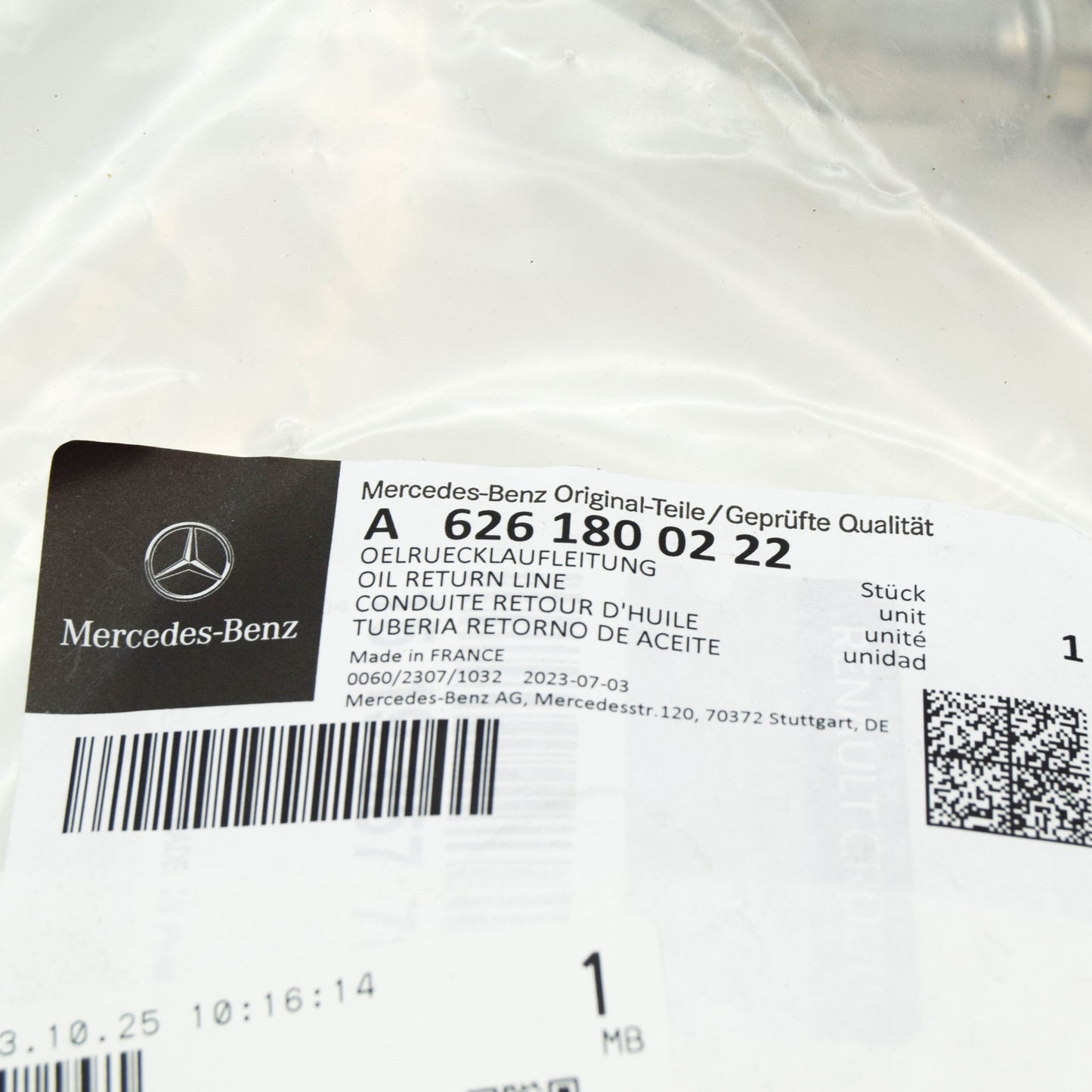 NEW MERCEDES-BENZ VITO W447 OIL RETURN LINE A6261800222 ORIGINAL