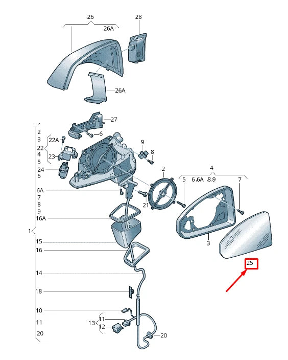 NEW AUDI Q7 4M FRONT LEFT DOOR MIRROR GLASS 4M0857535B ORIGINAL