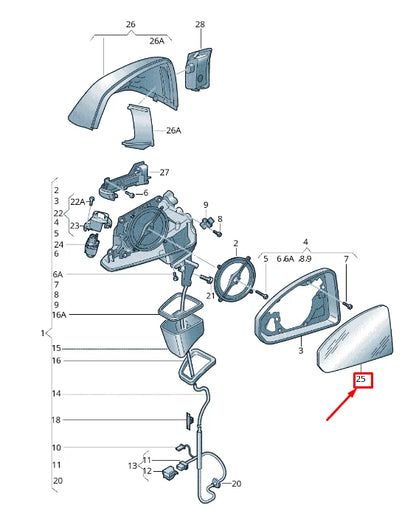NEW AUDI Q7 4M FRONT LEFT DOOR MIRROR GLASS 4M0857535B ORIGINAL
