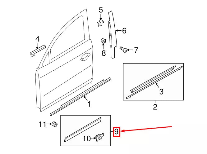 NEW AUDI Q5 8R FRONT RIGHT DOOR LOWER MOLDING 8R0853960EGRU ORIGINAL