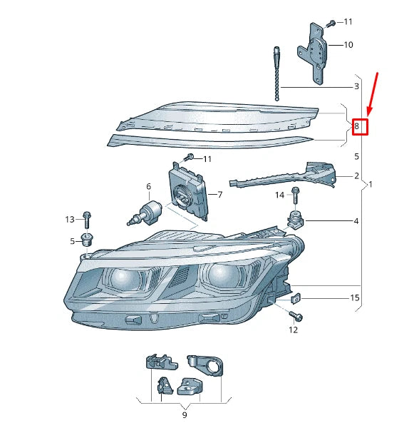 NEW VW TOUAREG CR RIGHT UPPER HEADLIGHT TRIM REPAIR SET 761998120 ORIGINAL