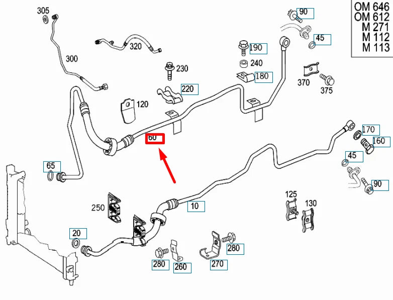 NEW MB CLK C209 TORQUE CONVERTER TO OIL COOLER RIGHT LINE A2092704896 ORIGINAL