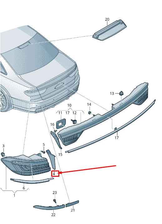 NEW AUDI A8 4N REAR RIGHT OUTER TAIL LIGHT TRIM 4N0945254