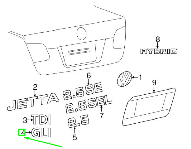 NEW VOLKSWAGEN JETTA A6 MK6 REAR LID BADGE 1K5853675S739 ORIGINAL