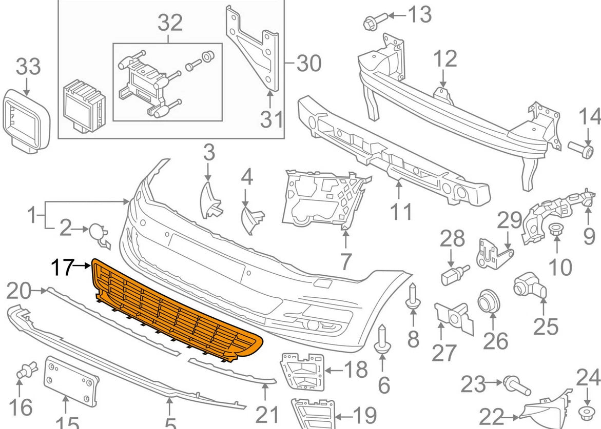 VOLKSWAGEN GOLF R MK7 2013-2016 LOWER CENTER GRILL BLACK 5G0853677G041 NEW