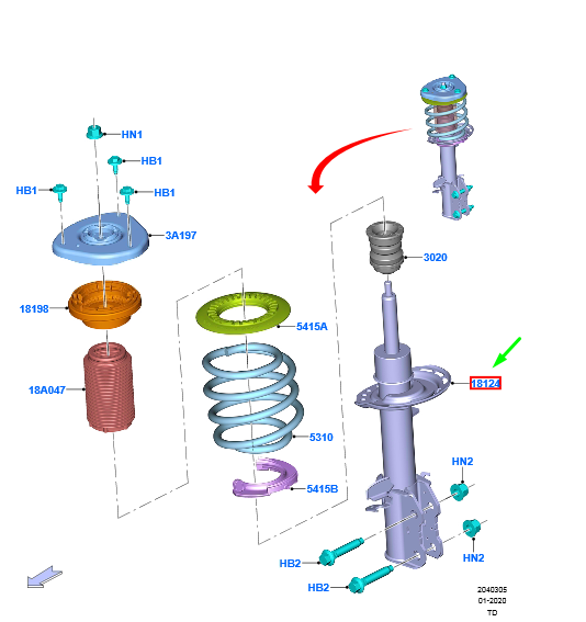new ford kuga mk3 front left shock absorber 2536384 lx61-18k001-ece original