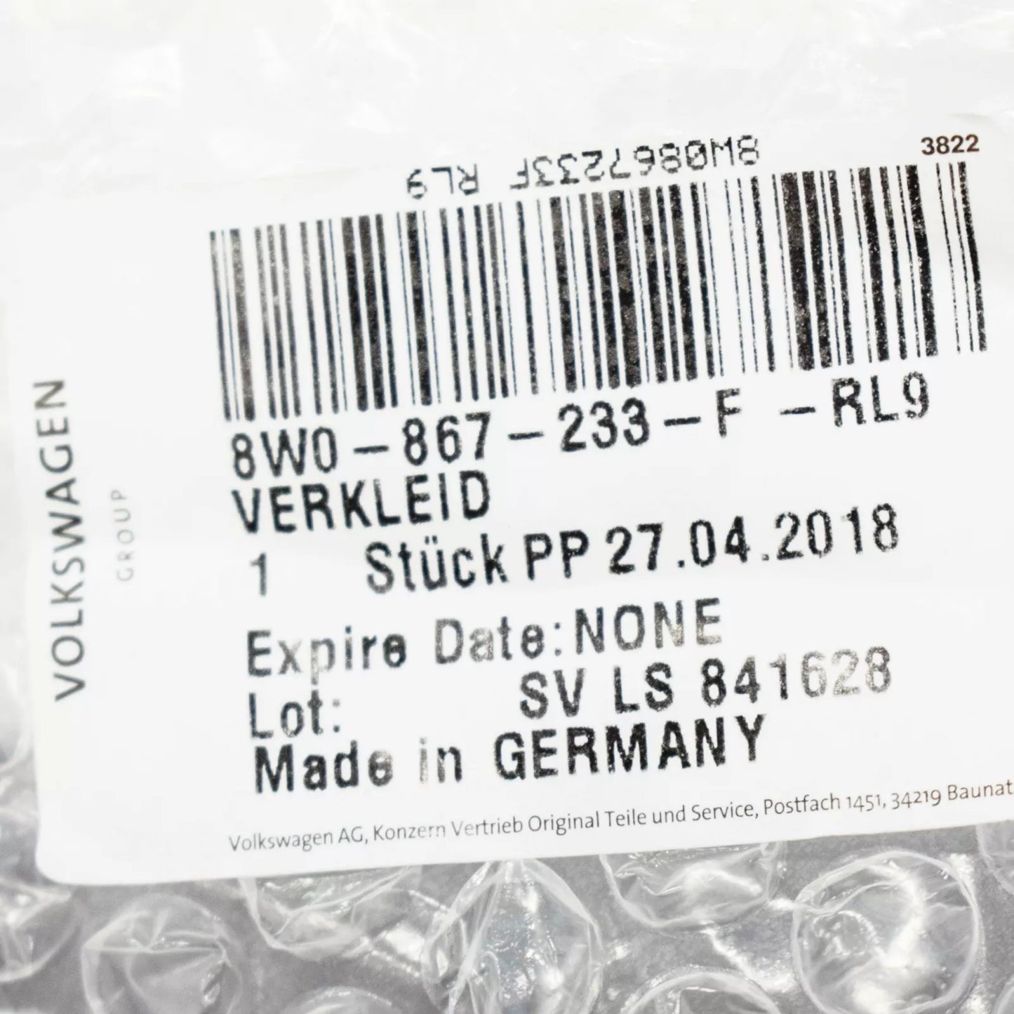 NEW AUDI A4 B9 FRONT LEFT A PILLAR TRIM INTERIOR COVER 8W0867233FRL9 ORIGINAL