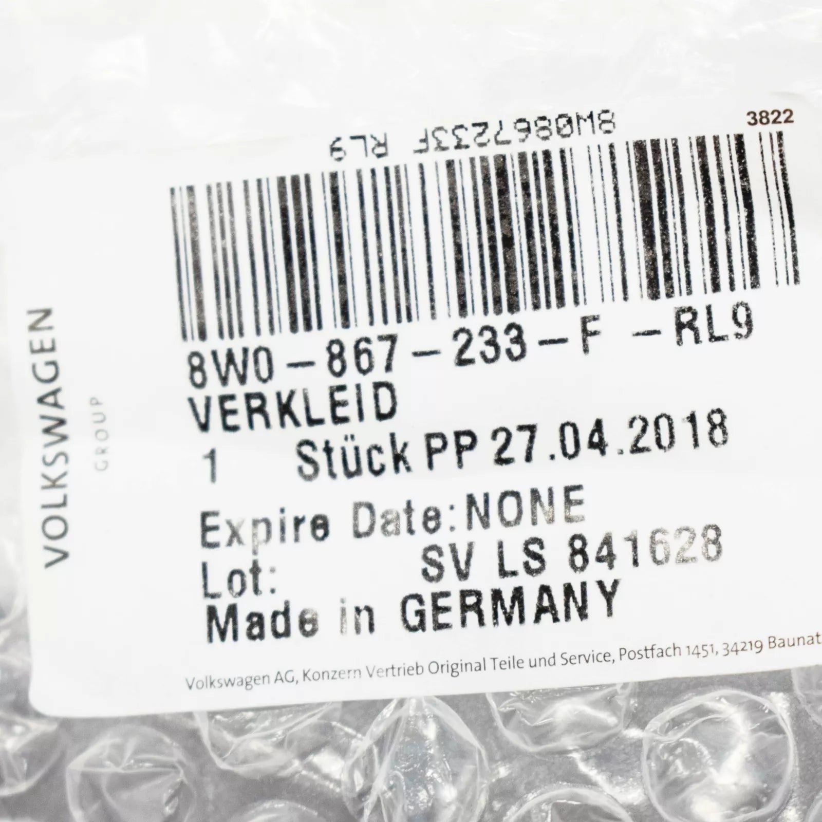 NEW AUDI A4 B9 FRONT LEFT A PILLAR TRIM INTERIOR COVER 8W0867233FRL9 ORIGINAL