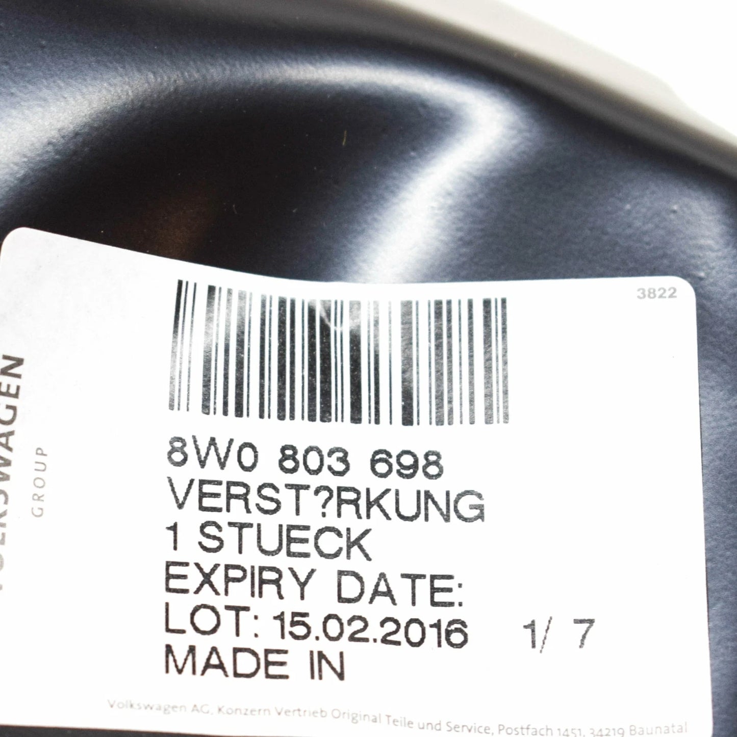 NEW AUDI A4 B9 FRONT CENTER RIGHT FLOOR PAN REINFORCEMENT 8W0803698