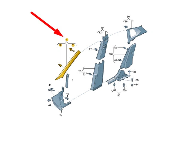 NEW VOLKSWAGEN TIGUAN AD MK2 LEFT A PILLAR UPPER TRIM 5NA867233B82V