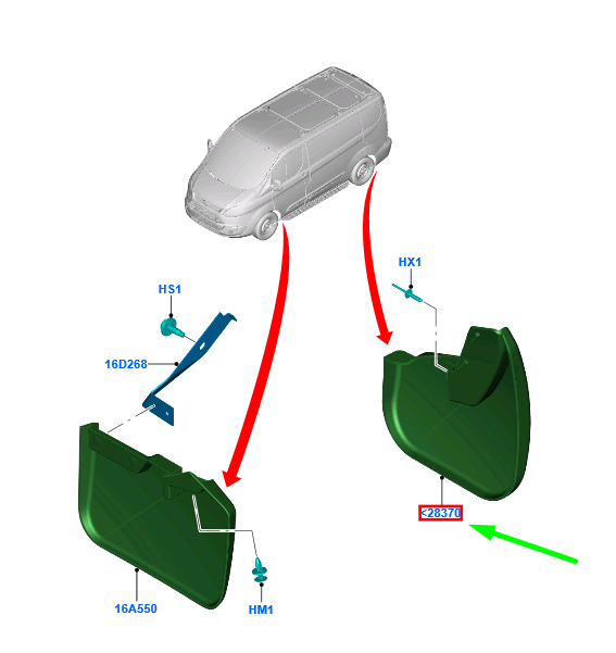 new ford tourneo custom rear right mudguard flap gk2v-v28370-aa 2049620 original