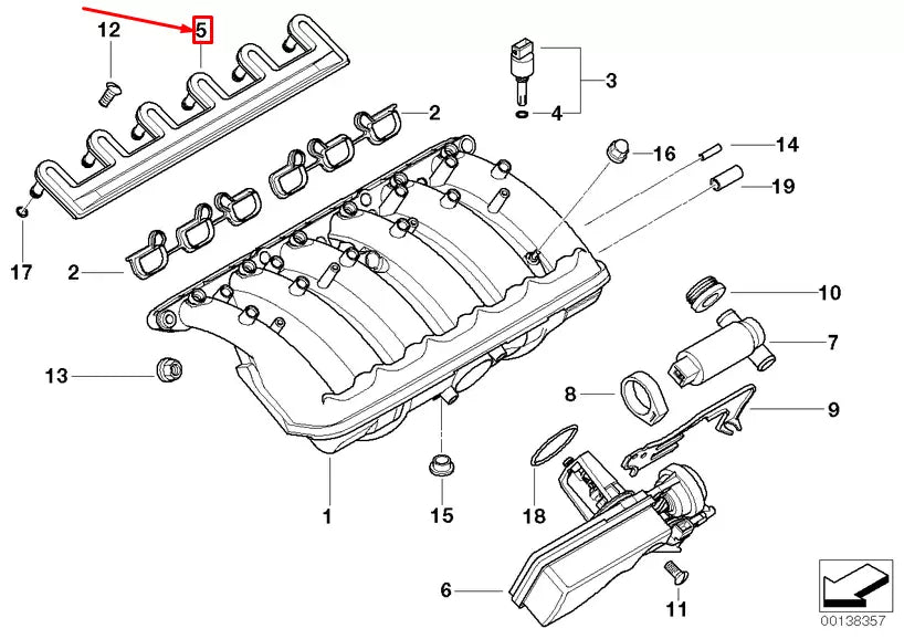 NEW BMW 3 E46 INTAKE MANIFOLD DISTRIBUTION PIECE 11611440318 ORIGINAL