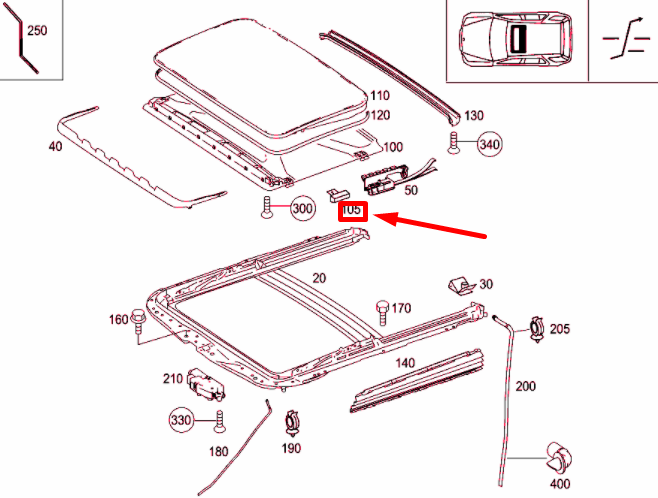 new mercedes-benz ml w164 headliner sliding shoe a2117800157 original