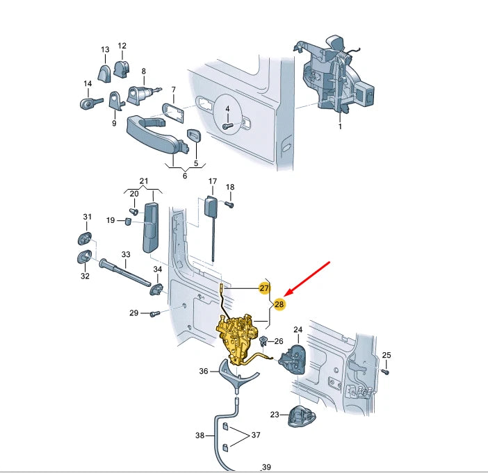 NEW VW TRANSPORTER T5 RIGHT SLIDING DOOR CONTROL LOCK RHD 7E0843654CF
