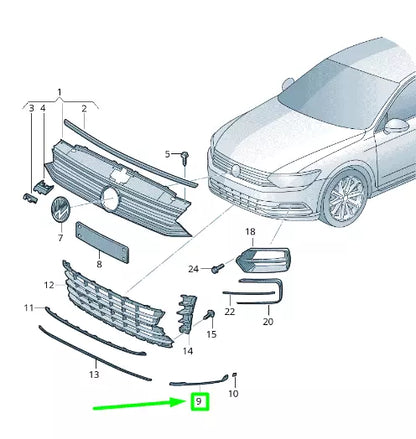 NEW VOLKSWAGEN PASSAT B8 3G FRONT LEFT BUMPER TRIM 3G0853253C2ZZ ORIGINAL