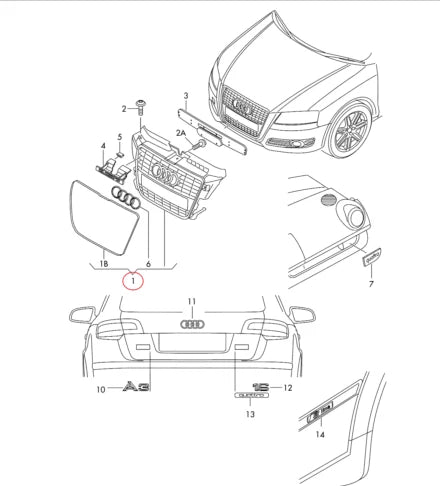 NEW AUDI A3 8P1 FRONT BUMPER RADIATOR GRILLE 8P0853651PT94