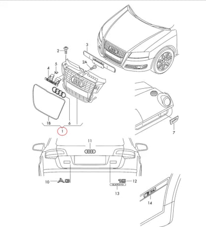 NEW AUDI A3 8P1 FRONT BUMPER RADIATOR GRILLE 8P0853651PT94