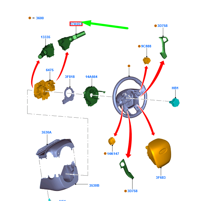 new ford ranger t6 mk1 steering wheel right wiper control switch 5362120
