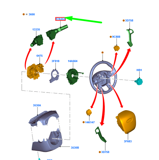 new ford ranger t6 mk1 steering wheel right wiper control switch 5362120