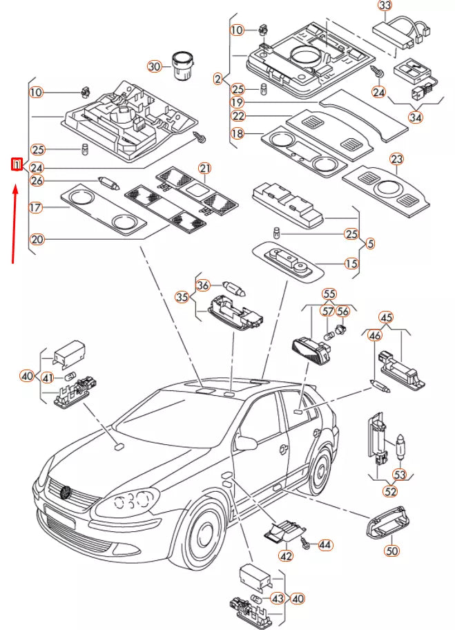NEW VW GOLF 5K MK6 FRONT INTERIOR ROOF READING LIGHT 1K0947106EYAH ORIGINAL
