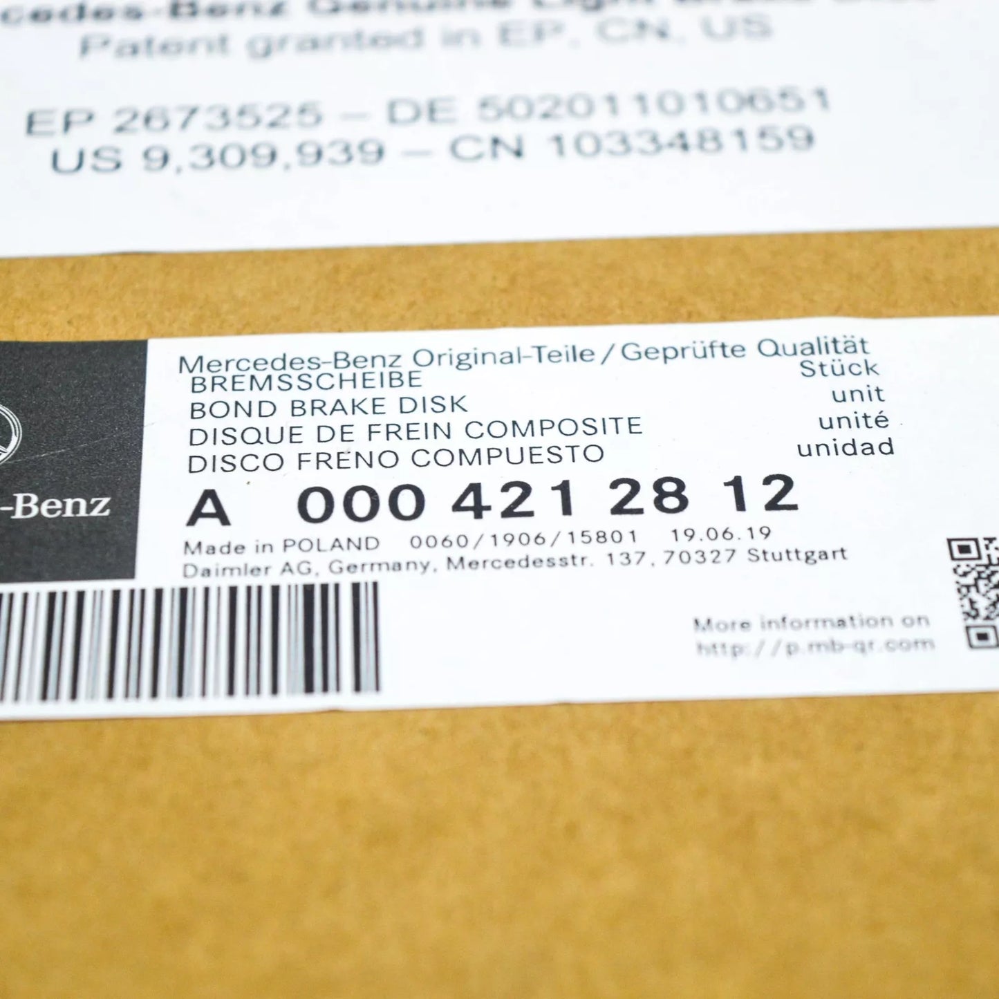 NEW MERCEDES-BENZ E W213 FRONT BOND BRAKE DISC 1 PIECE A0004212812 ORIGINAL