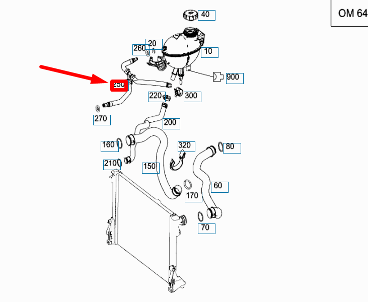 new mb e w212 right cooler to expansion tank breather line a2125010925 original