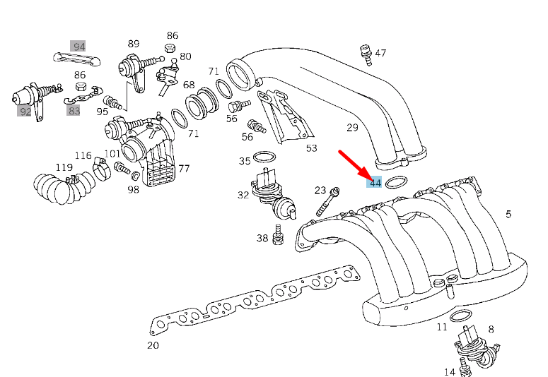 NEW MB S W140 INTAKE LINE TO INTAKE MANIFOLD SEALING RING A6069970645 ORIGINAL