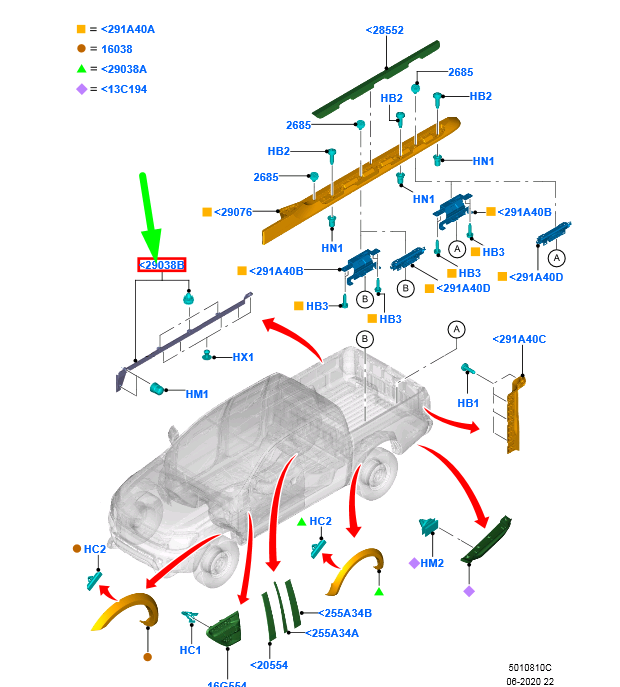 new ford ranger t6 mk1 rear truck side left moulding 5222235 original
