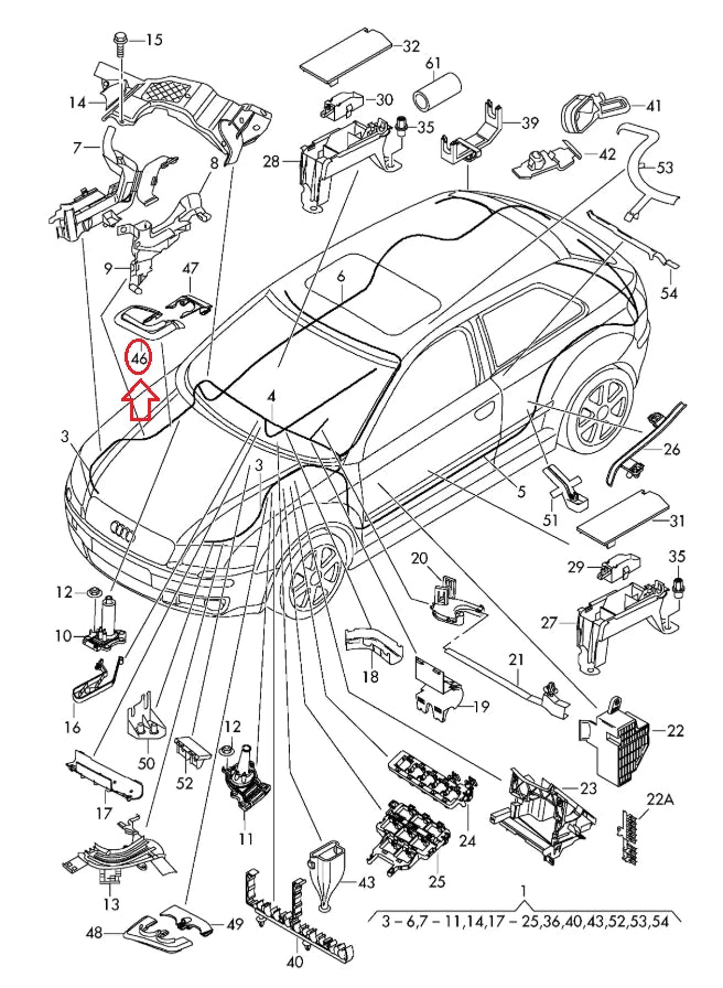 NEW AUDI A3 S3 CABLE GUIDE RIGHT LOWER WATER BOX 1K0971866A ORIGINAL