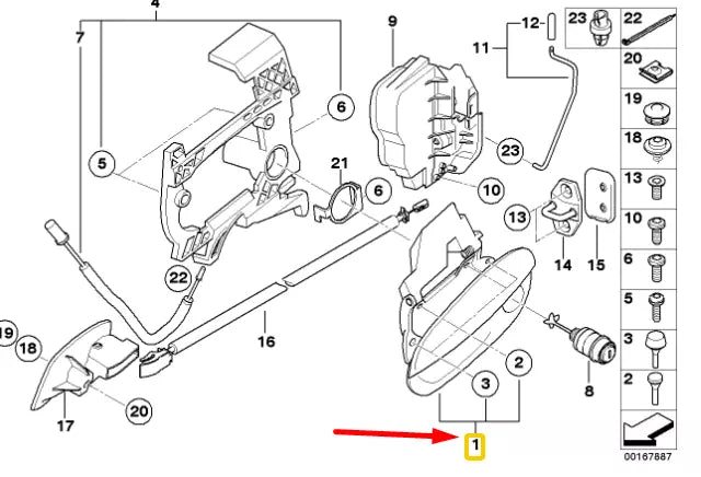 NEW BMW Z4 ROADSTER E85 FRONT LEFT DOOR OUTER OPENER LHD 51217197323 ORIGINAL
