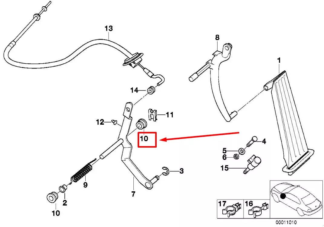 NEW BMW 3 E36 THROTTLE PEDAL SHAFT PIVOT BEARING BUSH 35411119016 1119016