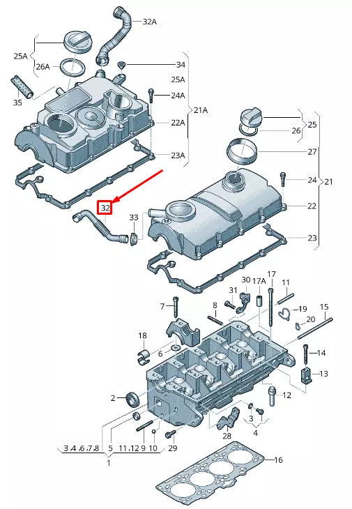 NEW AUDI A3 SPORTBACK 8P VALVE COVER VENT TUBE 03G103493D ORIGINAL