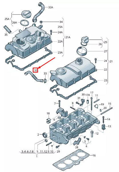 NEW AUDI A3 SPORTBACK 8P VALVE COVER VENT TUBE 03G103493D ORIGINAL
