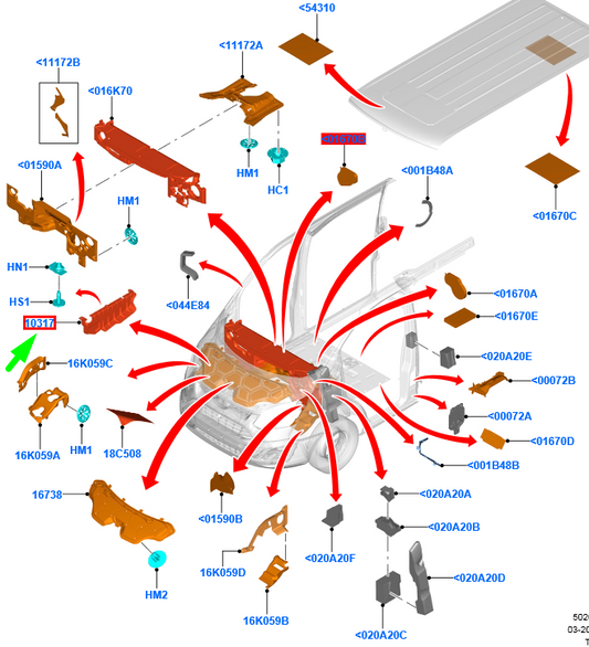 new ford transit custom mk1 front insulator splash shield 2031055 original