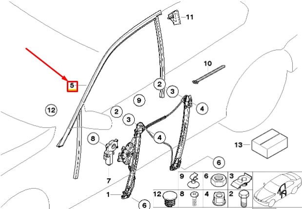 NEW BMW 3 E46 FRONT RIGHT DOOR WINDOW GUIDE CHANNEL SEAL 51338266124 ORIGINAL