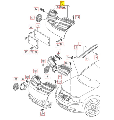 NEW VOLKSWAGEN GOLF MK5 FRONT BUMPER RADIATOR GRILLE 1K0853651EVW8 ORIGINAL