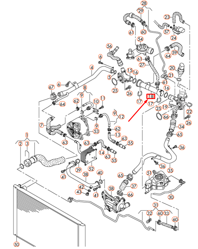 new audi a8 d4 rear center engine coolant pipe 079121071bs original