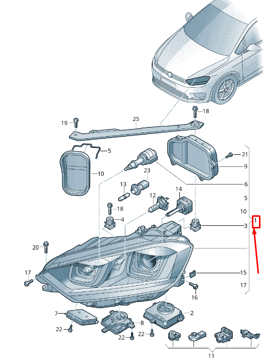 new vw golf sportsvan am front left headlight lhd 518941043b original