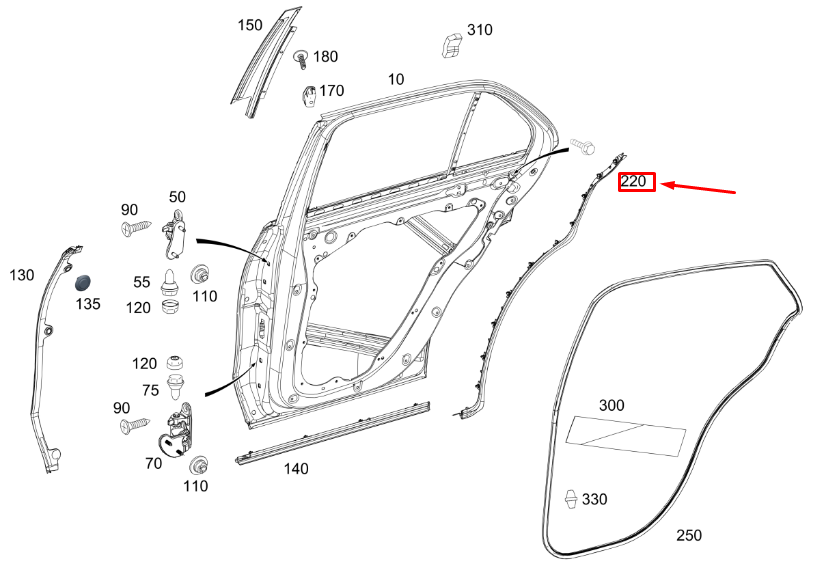 new mercedes-benz gle w167 rear left door cover strip a1676980502 original