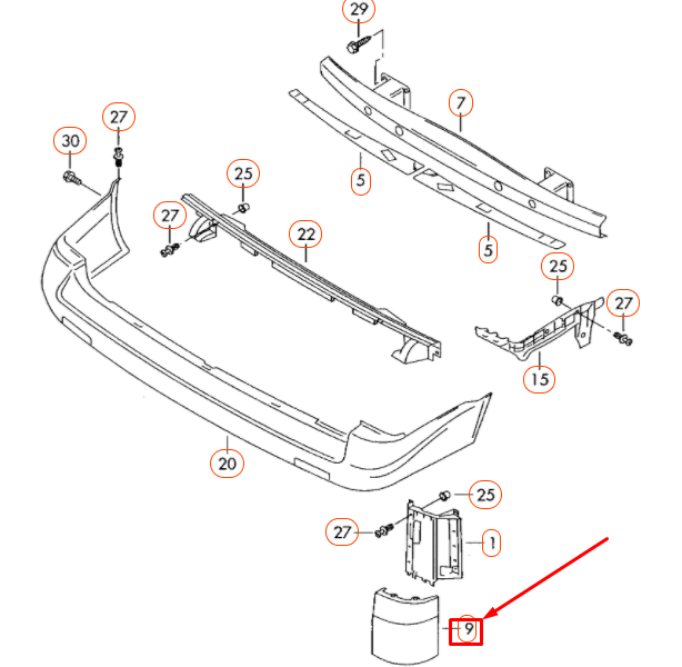 NEW VW TRANSPORTER T5 REAR RIGHT UNDER TAILLIGHT TRIM 7H0807322B7G9 ORIGINAL