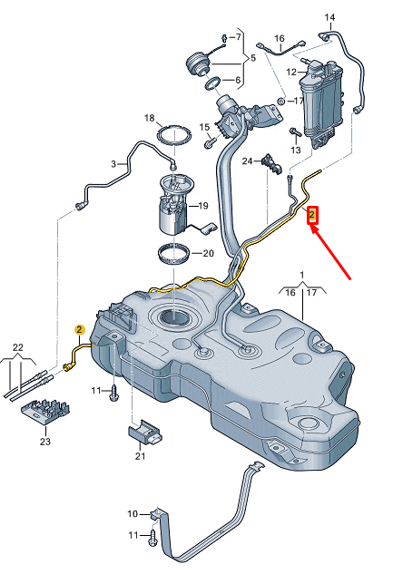 new vw polo aw mk6 fuel tank breather line 2q0201997k original