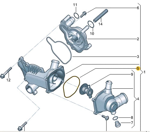 NEW AUDI A5 F53 THERMOSTAT GASKET 079121119C ORIGINAL