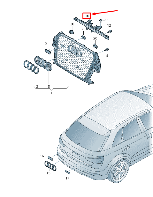 new audi rsq3 8u radiator grille striker plate 8u0853692b original