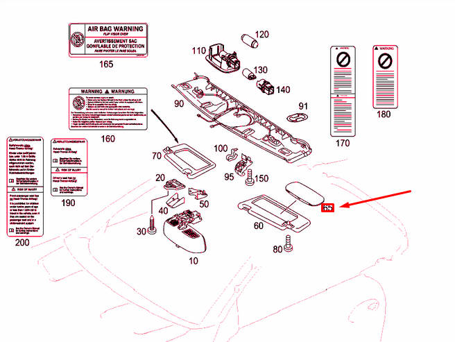 NEW MERCEDES-BENZ SL R230 SUN VISOR HOUSING A23081000799051 ORIGINAL