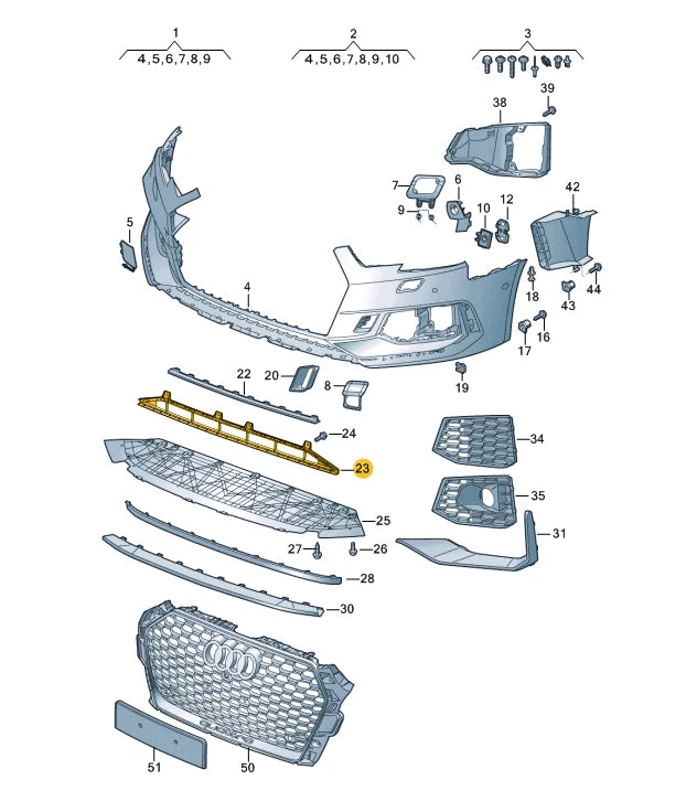 NEW AUDI A5 CABRIO 8W6 FRONT BUMPER CENTER LOWER GRILLE 8W6807683B9B9