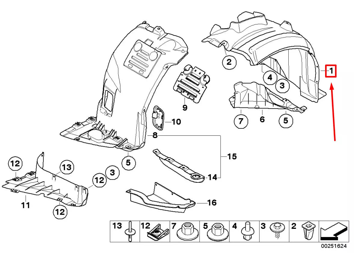 NEW BMW 3 CABRIO E93 FRONT RIGHT INNER FENDER LINING 7154412 51717154412