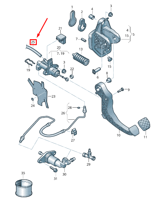 new skoda rapid nh clutch master cylinder run-on hose rhd 6c2721453e original