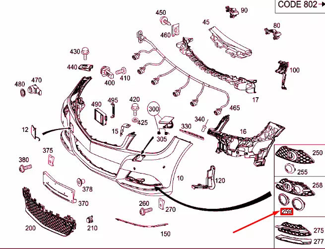 NEW MB C W204 FRONT RIGHT GRILLE INSIDE CHROME RING COVER A2128850874 ORIGINAL