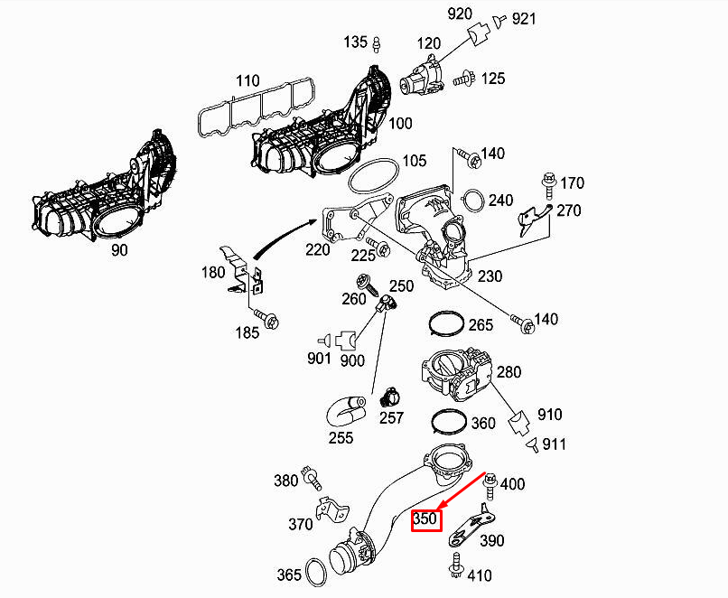 new mercedes-benz ml w166 engine charged air line a6510901642 original