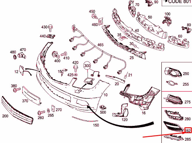NEW MERCEDES-BENZ C W204 FRONT BUMPER RIGHT GRILLE A2048850753